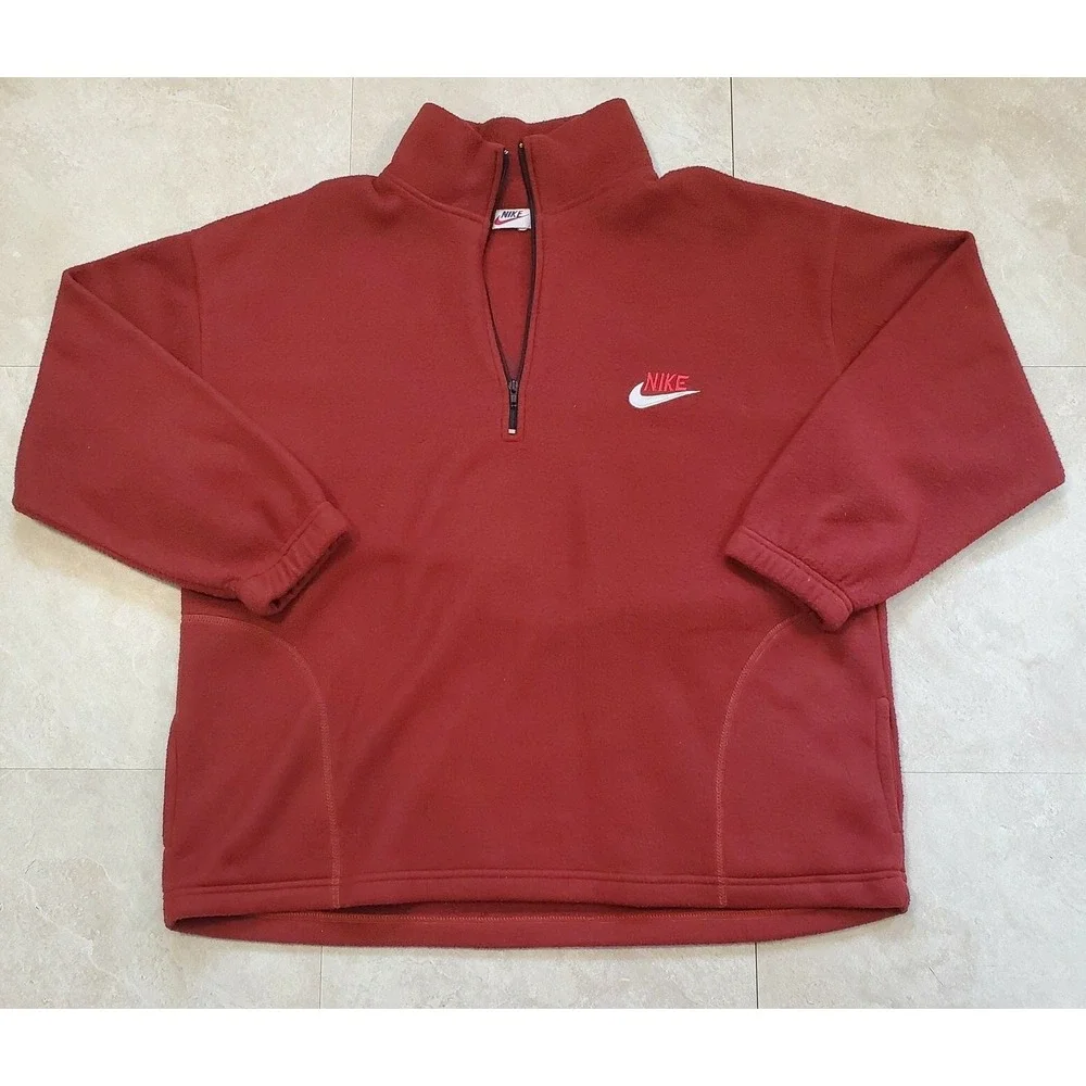 Vtg (USA Made) 80s? Nike Fleece Brown/Red Zip Jacket Pullover Sweater Mens XL
